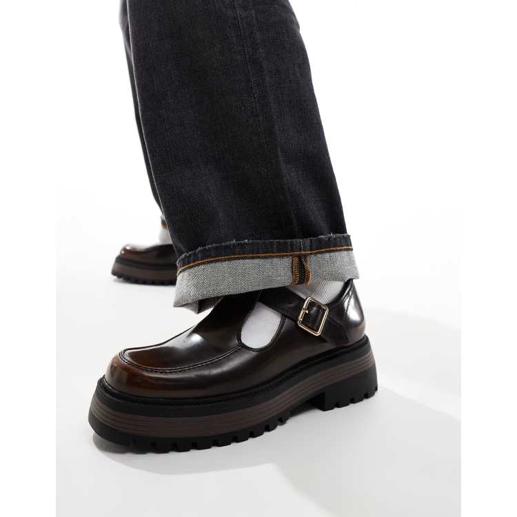  DESIGN chunky loafers in brown faux leather ASOS DESIGN chunky loafers in brown and snake faux leather  main image 4