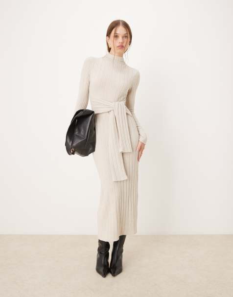 ASOS DESIGN - Chunky maxikjole med slå-om-snit i taljen i vamset ribstrik - view 1