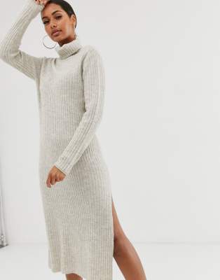 asos design jumper dress in midi length with side splits