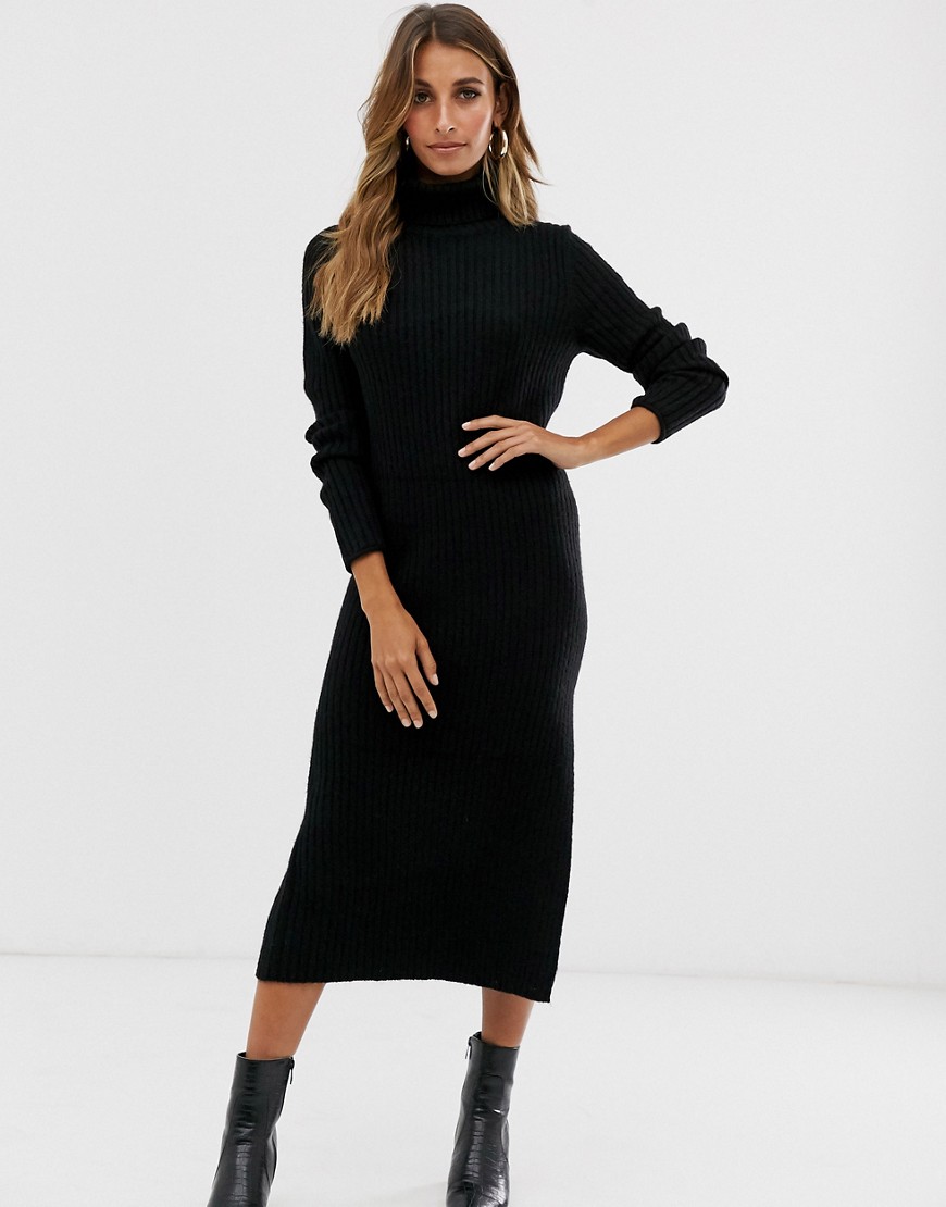 ASOS DESIGN chunky midi dress with side split in recycled blend-Black