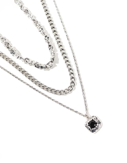 ASOS DESIGN chunky molten chain 3 pack pendant necklaces in silver  , 3 of 3
