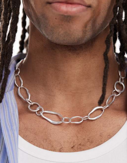 ASOS DESIGN chunky molten link chain necklace in worn silver tone