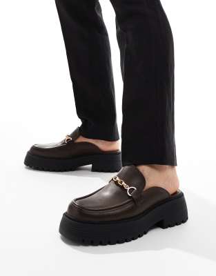  chunky mule loafers in brown