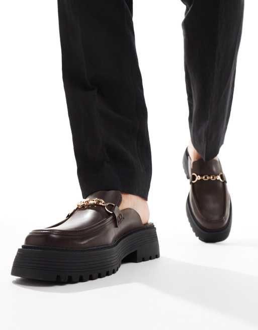 ASOS DESIGN chunky mule loafers in brown, 3 of 4