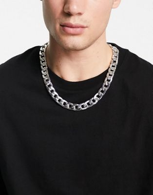 ASOS DESIGN chunky neck chain with embossed links in silver tone - ASOS Price Checker