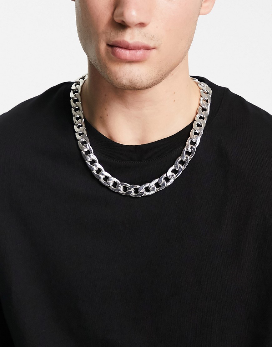 ASOS DESIGN chunky neck chain with embossed links in silver tone