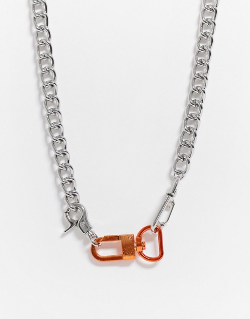 ASOS DESIGN short chunky 10mm neckchain with contrast link in silver tone