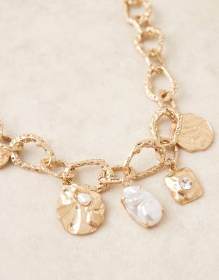 Asos Design Chunky Necklace With Large Charm Pendants In Gold