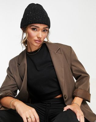 ASOS DESIGN chunky neppy beanie with deep turn up in black