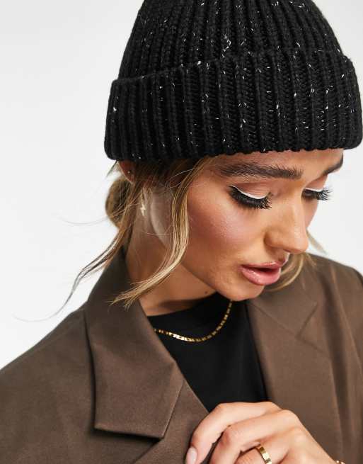 ASOS DESIGN chunky neppy beanie with deep turn up in black | ASOS