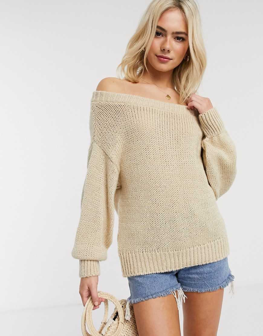 Asos Design Chunky Off Shoulder Sweater-stone