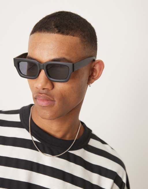 ASOS DESIGN - Chunky og firkantede solbriller med sort stel og røgfarvede glas