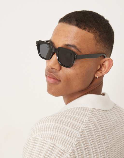 ASOS DESIGN - Chunky og firkantede solbriller med sort stel og røgfarvede glas