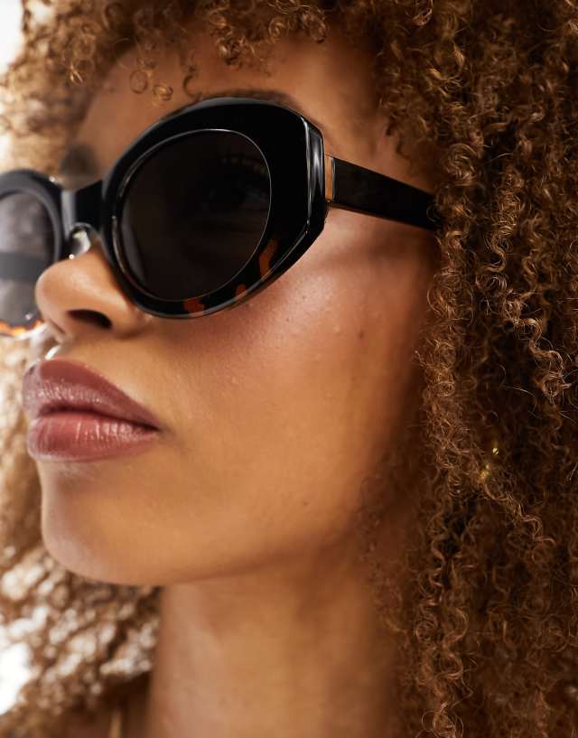 ASOS DESIGN - chunky oval sunglasses in black to tort fade