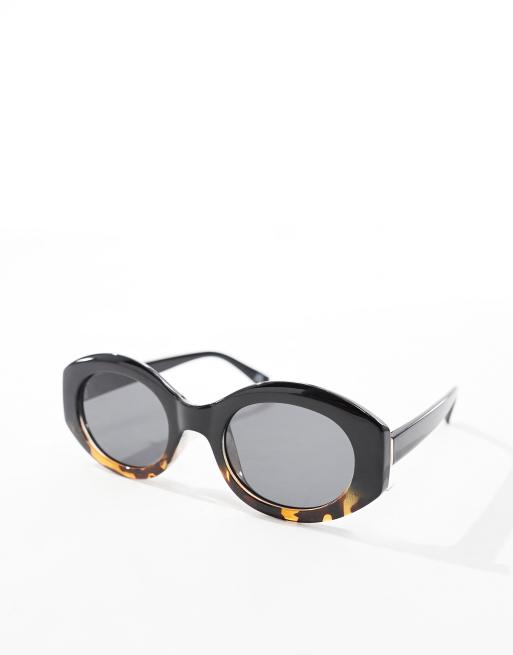 ASOS DESIGN chunky oval sunglasses in black to tort fade