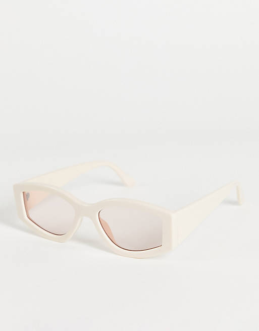 ASOS DESIGN chunky oval sunglasses in off white