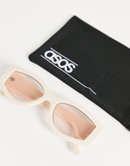 ASOS DESIGN chunky oval sunglasses in off white | ASOS display picture 3