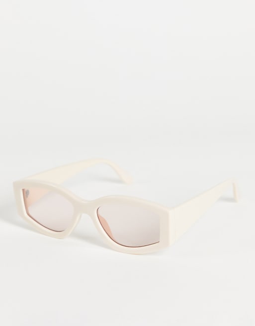ASOS DESIGN - Chunky ovalen zonnebril in gebroken wit