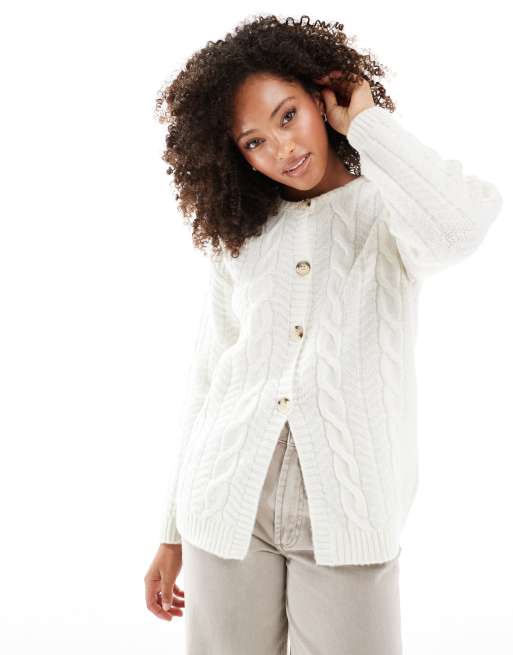 ASOS DESIGN chunky oversized cable knit cardigan in cream