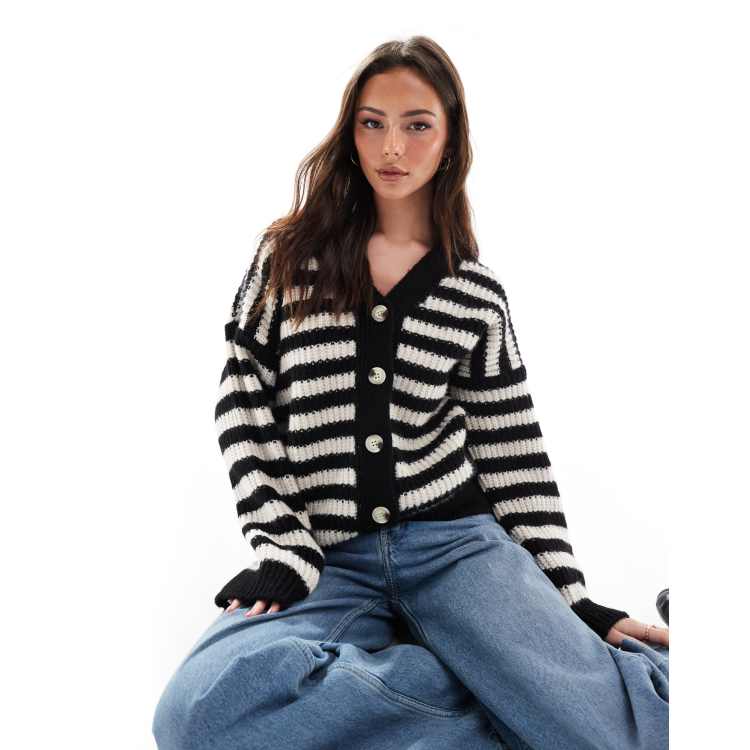 ASOS DESIGN chunky oversized cardigan in black and white stripe | ASOS