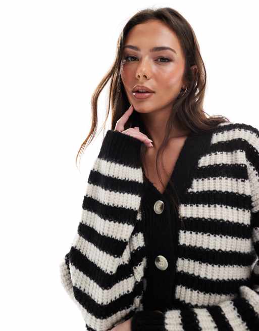 ASOS DESIGN chunky oversized cardigan in black and white stripe ASOS