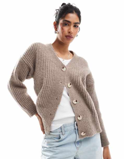 ASOS DESIGN chunky oversized cardigan in taupe - view 1