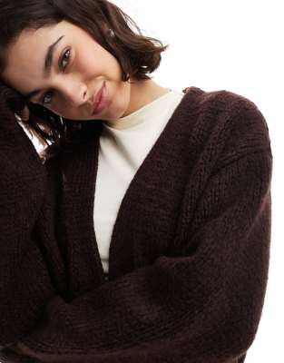 Asos Design Chunky Oversized Edge To Edge Cardigan In Brown