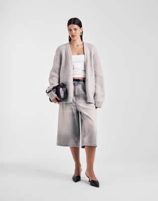 Asos Design Chunky Oversized Edge To Edge Cardigan In Gray