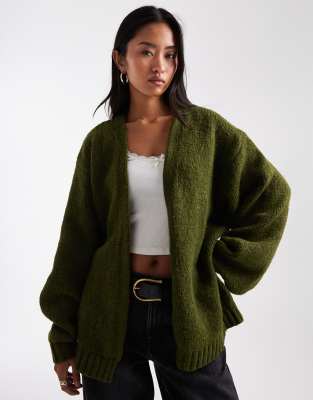 Asos Design Chunky Oversized Edge To Edge Cardigan In Green
