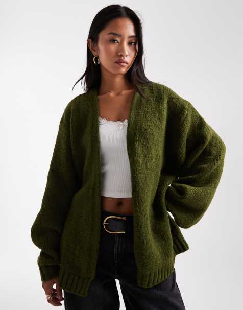 ASOS DESIGN chunky oversized edge to edge cardigan in olive - view 1