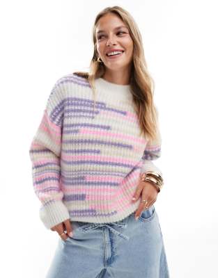 ASOS DESIGN chunky oversized jumper in pink stripe-Multi