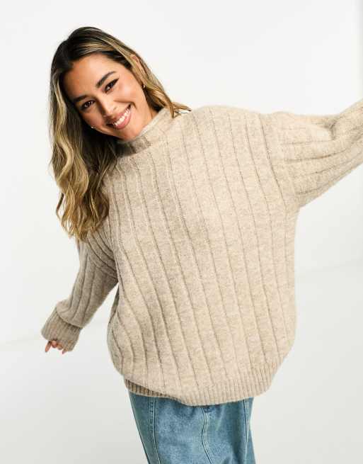 ASOS DESIGN chunky oversized jumper in rib with grown on neck in ...