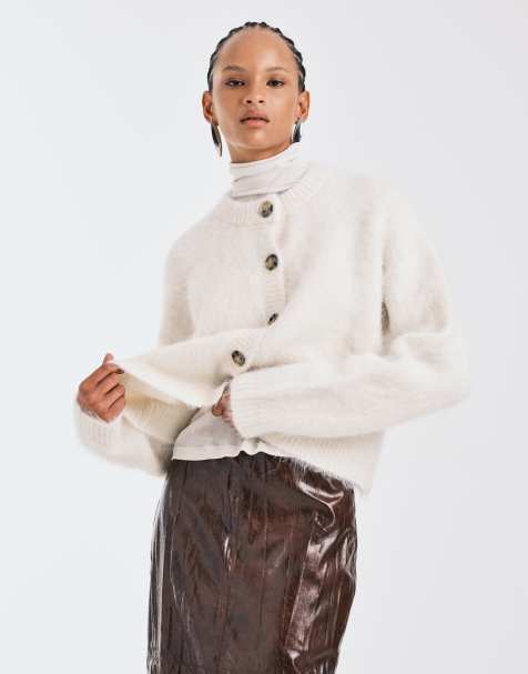 ASOS DESIGN chunky premium alpaca cardigan in cream - CREAM - view 1