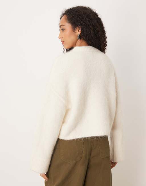 ASOS DESIGN chunky premium alpaca sweater in cream