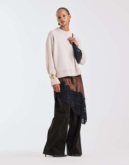 ASOS DESIGN chunky premium lambswool curved hem jumper in mashmallow - WHITE, 4 of 4