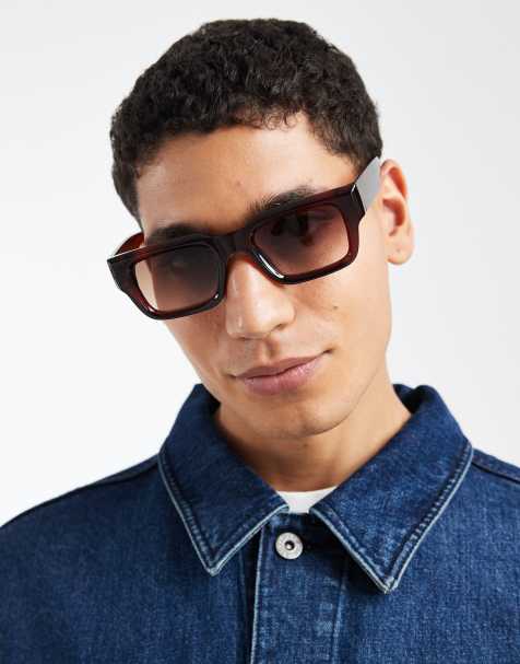 ASOS DESIGN - Chunky rechthoekige zonnebril met rood montuur en bruine glazen - view 1