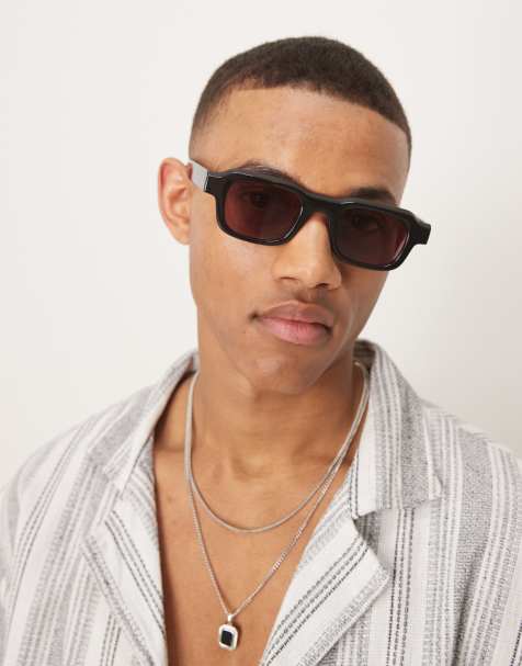 ASOS DESIGN chunky rectangle in black frame with burgundy lens - view 1