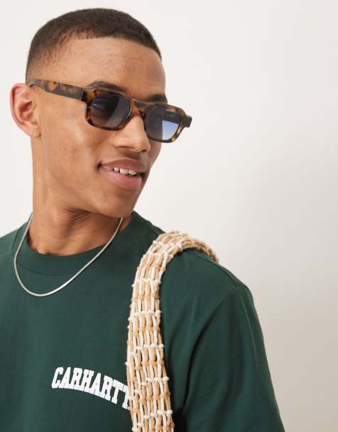 ASOS DESIGN chunky rectangle in tortoise frame with blue lens - view 1
