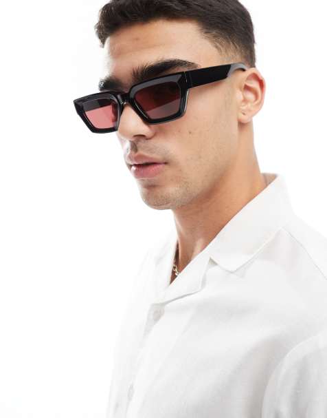 ASOS DESIGN chunky rectangle sunglasses in black with burgundy lens - view 1