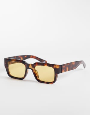ASOS DESIGN chunky rectangle sunglasses in tortoise frame with amber lens