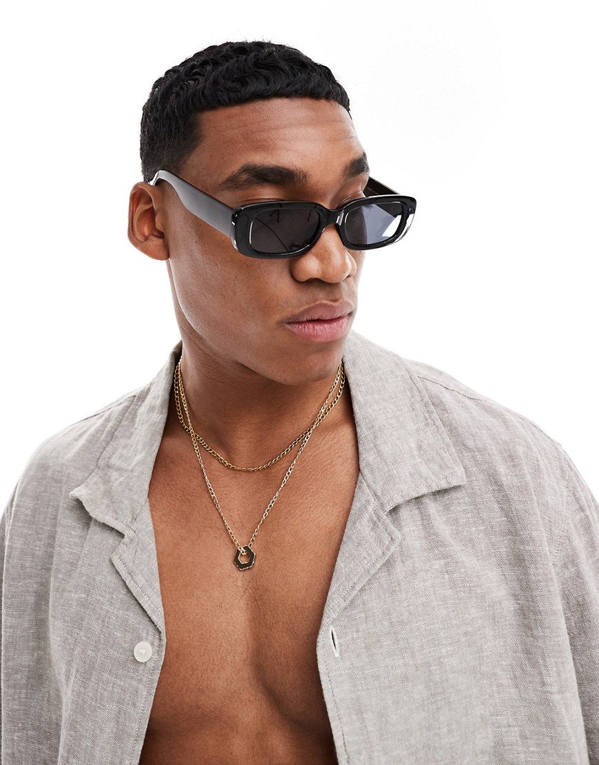 Asos Design Chunky Rectangle Sunglasses With Black Lens In Black