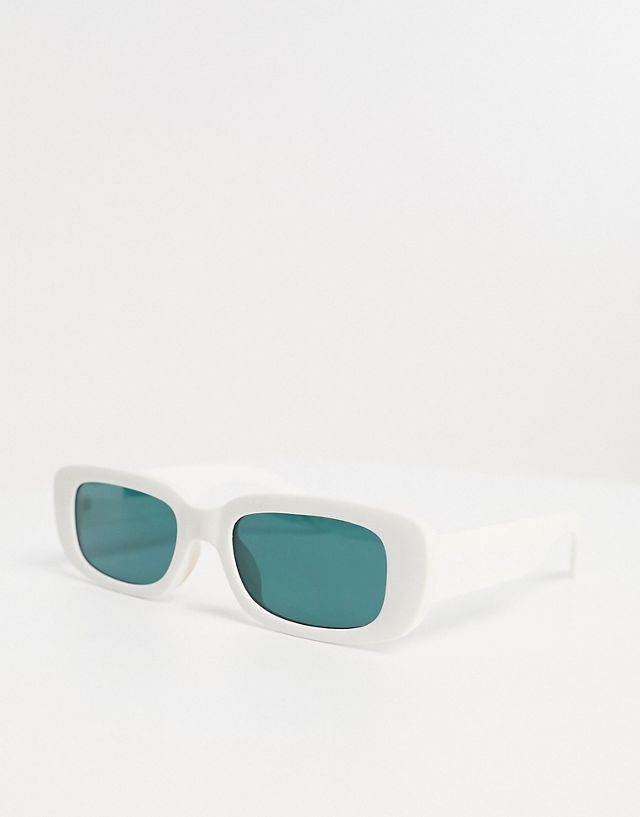 ASOS DESIGN chunky rectangle sunglasses with ink green lens in white