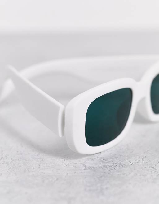 ASOS DESIGN oversized chunky rectangle sunglasses with smoke lens in white