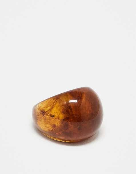 ASOS DESIGN chunky resin ring in brown - view 1