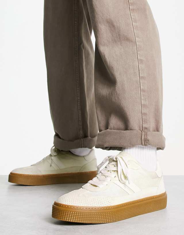 ASOS DESIGN chunky retro sneakers in beige with gum sole