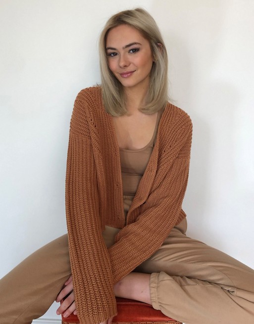 ASOS DESIGN chunky rib cropped cardigan co-ord in camel