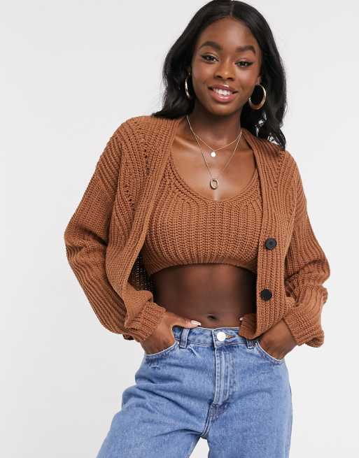 Camel cropped cardigan sale