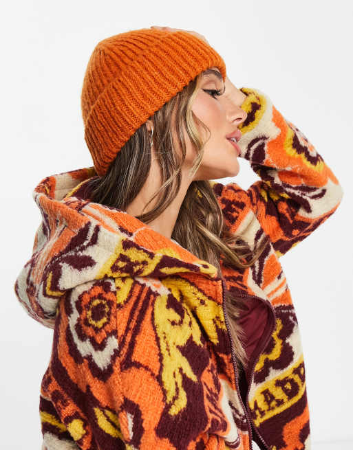 ASOS DESIGN chunky rib fisherman beanie in burnt orange , 2 of 4