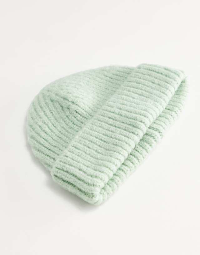 ASOS DESIGN chunky rib fisherman beanie in sage