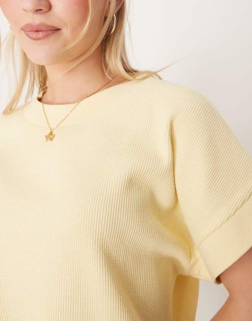 ASOS DESIGN chunky rib hem waffle T-shirt in lemon